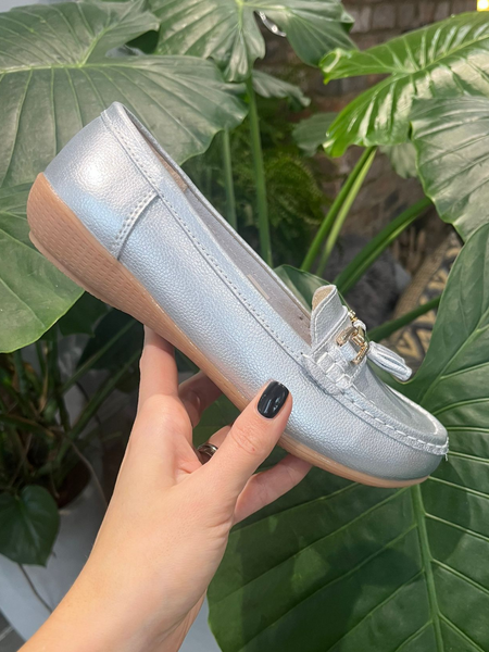 Silver Leather Tassel Loafer
