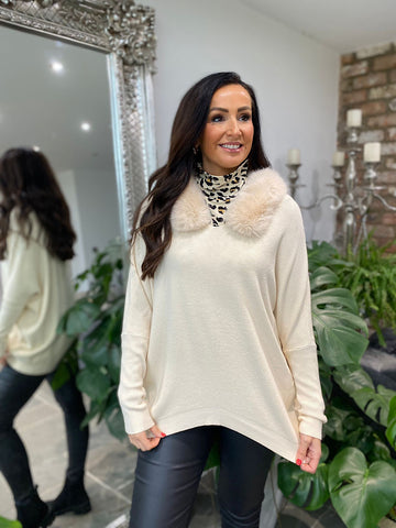 Fur collar jumper top