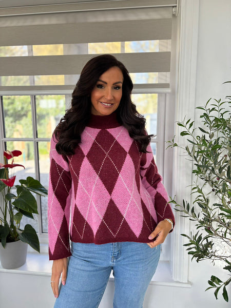 Candy Pink Argyle Pattern Knit Jumper Meredith – Tillett's
