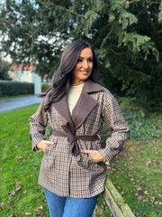 Chocolate Checked Belted Jacket Clementine