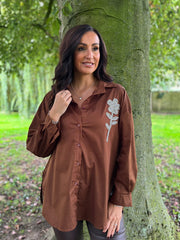 Chocolate Diamante Flower Shirt Kristie
