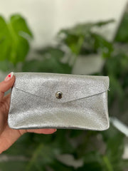 Silver Leather Button Purse