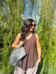 Chocolate Leopard Trim Vest Eve
