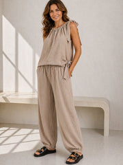 Mocha Sleeveless Tie Detail Co-Ord Ashley