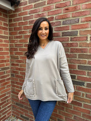 Mocha Fringed Pocket Knit Ruth