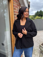 Black Boucle Buttoned Coat Isla