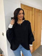 Black Knitted Longline Wrap Jumper Nell