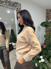 Mocha Embellished Shoulder Knit Maddie