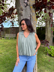 Khaki Bubble Hem Sleeveless Top Scarlett
