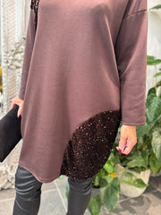 Chocolate Sequin Patch Sweatshirt Dress Mai