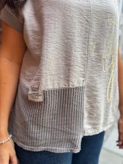 Mocha Asymmetric Panel Flower Top Adele