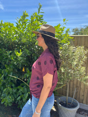 Wine Polka Dot Tie Front Blouse Tiana
