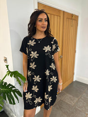 Black Golden Floral Dress Amelia