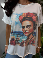 White Frida Kahlo T-Shirt Delta