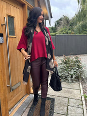 Wine V-Neck Reverse Seam Knit Diana