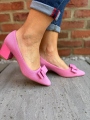 Pink Block Heel Bow Shoes