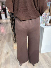 Chocolate Cropped Sequin Panel Wide Leg Trousers