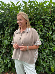 Mocha Stripe Detail Button Top Leona
