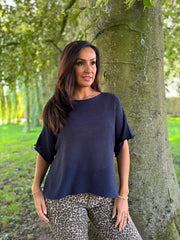 Navy Cotton Reverse Seam Knit Jo