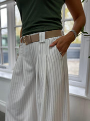 White Tailored Wide Leg Pinstripe Trousers