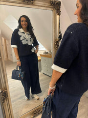 Navy Luxury Collared Floral Knit Eve