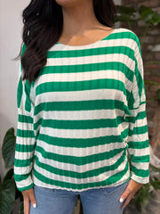 Green Ribbed Stripe Top Leanne