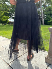 Black Pleated Mesh Tulle Skirt