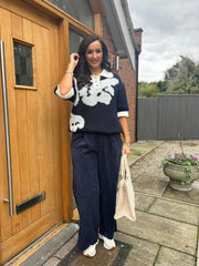 Navy Luxury Collared Floral Knit Eve