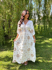 White Sunburst Kaftan Dress Jolene