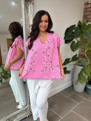 Candy Pink Bubble Cotton Paisley Top Sammie