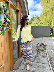 Navy Zig Zag Wide Leg Trousers