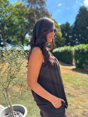 Chocolate Raw Edge Towelling Vest Natasha