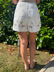 White Patterned Crochet Shorts Davina