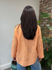 Orange Button Sleeve Gingham Blouse Opal