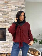 Wine Knitted Tie Front Jumper Libby