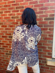 Navy Baroque Floral Print Top Maggie