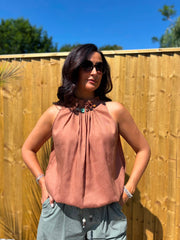 Rust Beaded Sleeveless Top Natasha