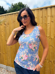Denim Vintage Floral Ruffle Vest Yasmin