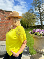 Yellow Net Sleeve Applique Tee Gemma