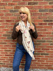 Antique Cream Graphic Heart Scarf