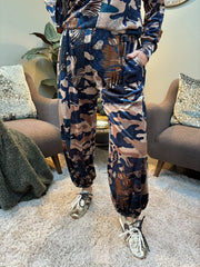 Navy Patterned Velour Comfort Set Indigo