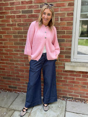 Pink Reverse Button Knit Cardi Larissa