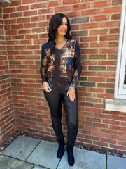 Navy Scenic Printed Top River