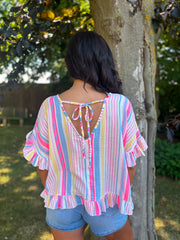 Blue Bubble Cotton Striped Top Kimberly
