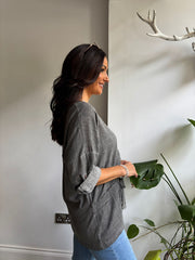 Charcoal Distressed Floral Top Danica