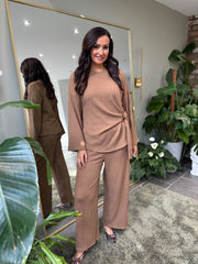Camel Textured Trousers Set Liora