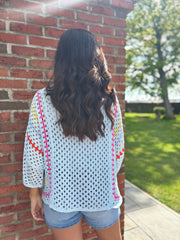 Blue Crochet Collared Knit Bonnie