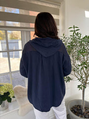 Navy Bubble Cotton Hooded Jacket Amelie