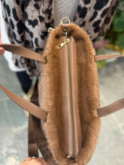 Chocolate Fluffy & Faux Leather Tote Bag