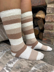 Latte Cosy Striped Knee High Socks